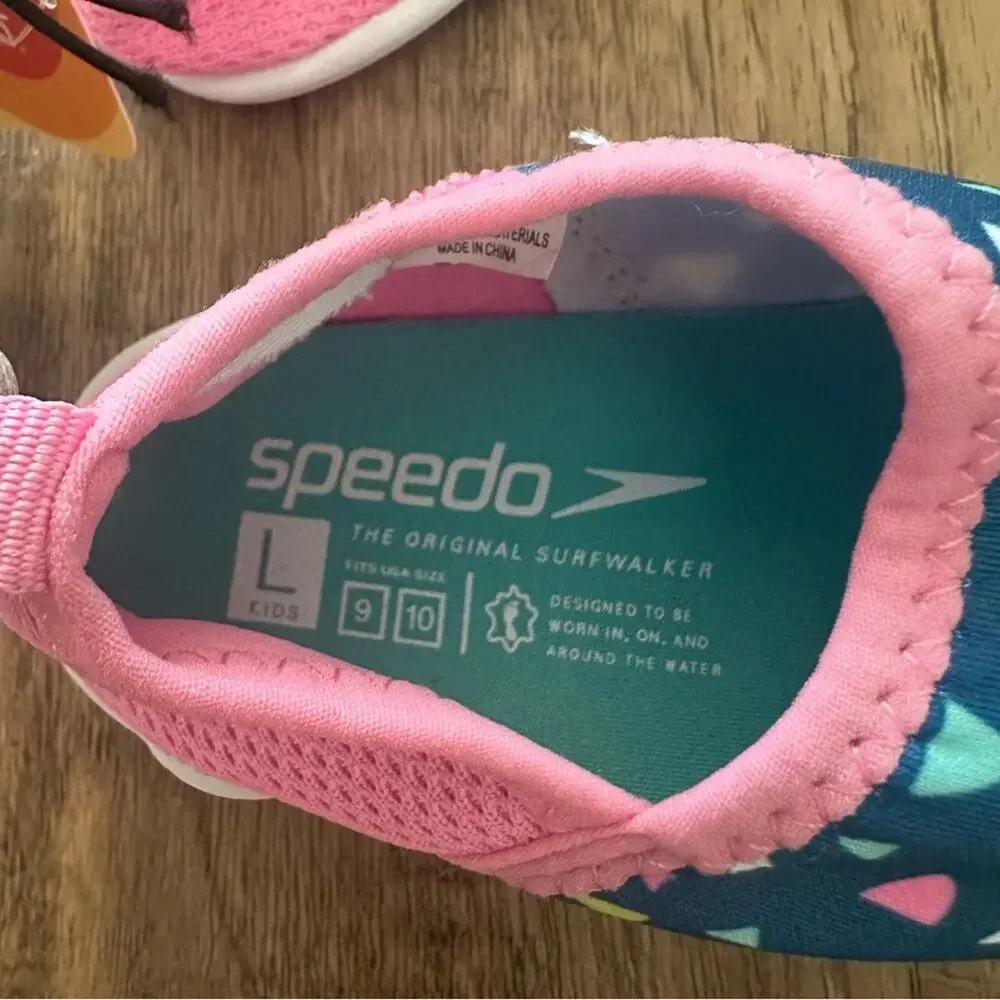 Speedo Girl’s Water Shoes, Splash & Sun Bootie, Blue/Pink, Non-Slip, L (9/10)